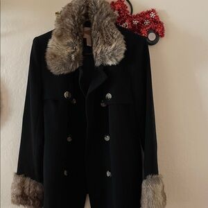 Forever 21 Black Pea Coat with Faux Fur Trim